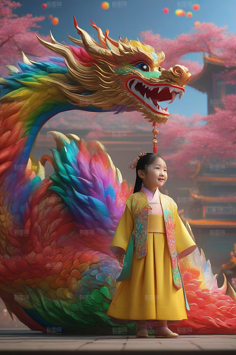 小女孩与绚丽彩虹龙的神奇友谊故事