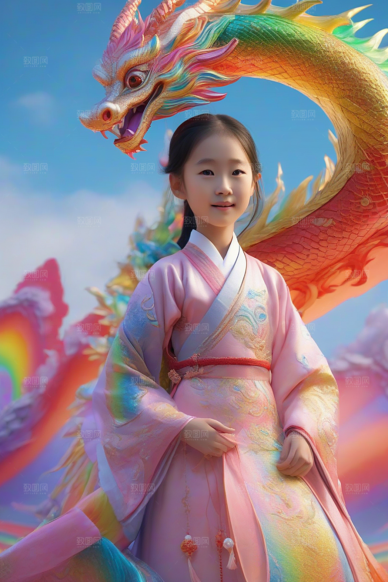 小女孩与绚丽彩虹龙的神奇友谊故事