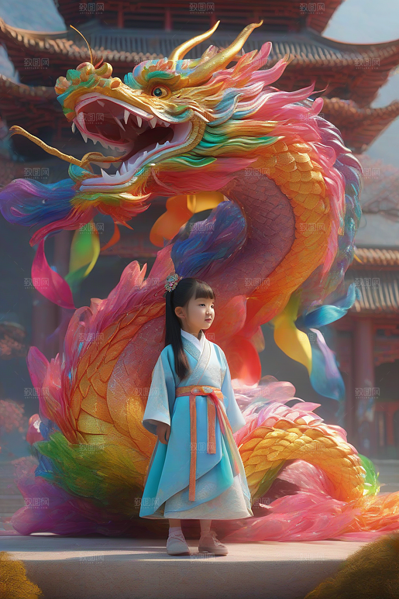 绚丽彩虹龙的奇幻冒险与小女孩的成长