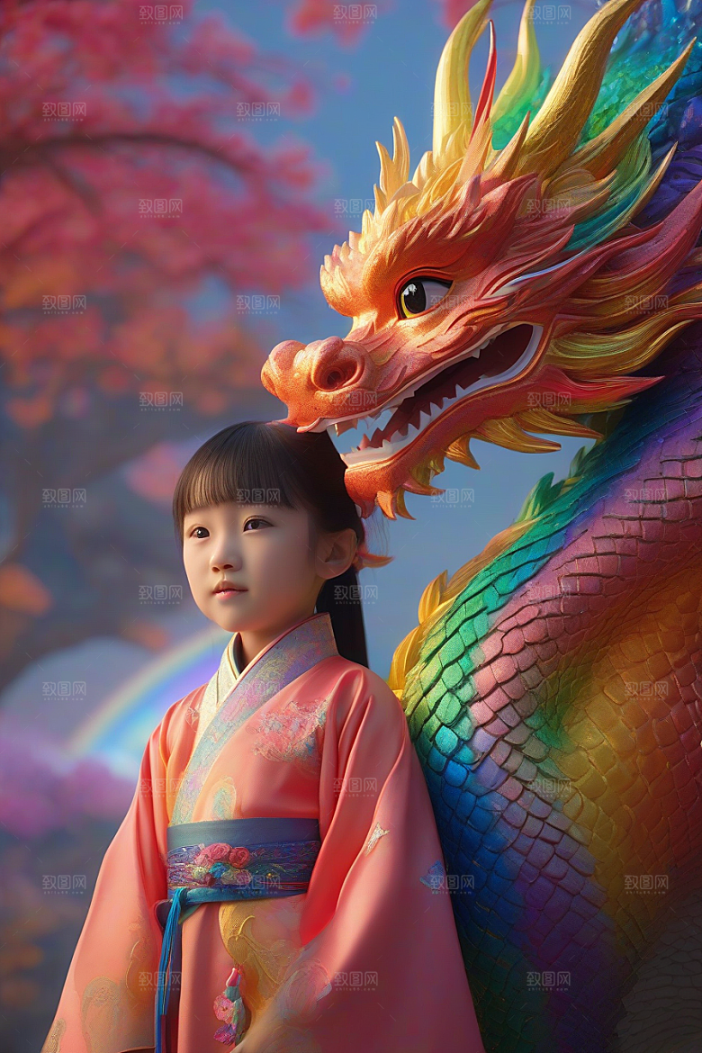 绚丽彩虹龙的奇幻冒险与小女孩的成长