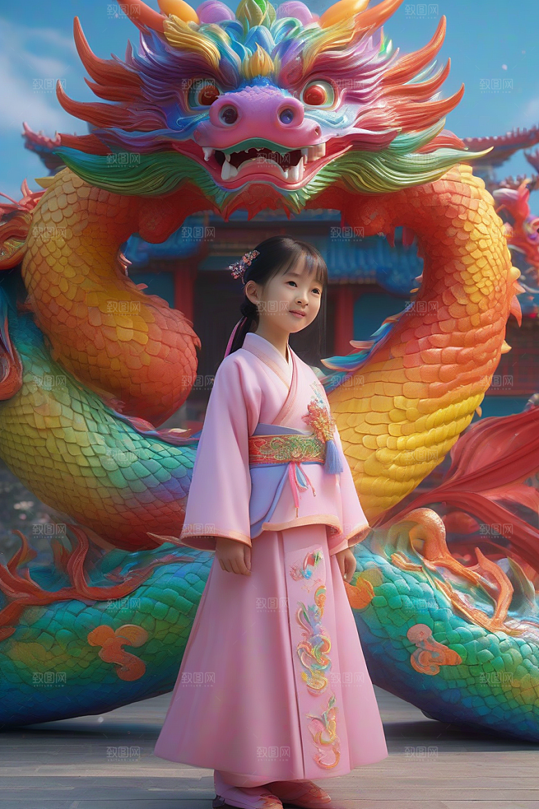 绚丽彩虹龙的奇幻冒险与小女孩的成长
