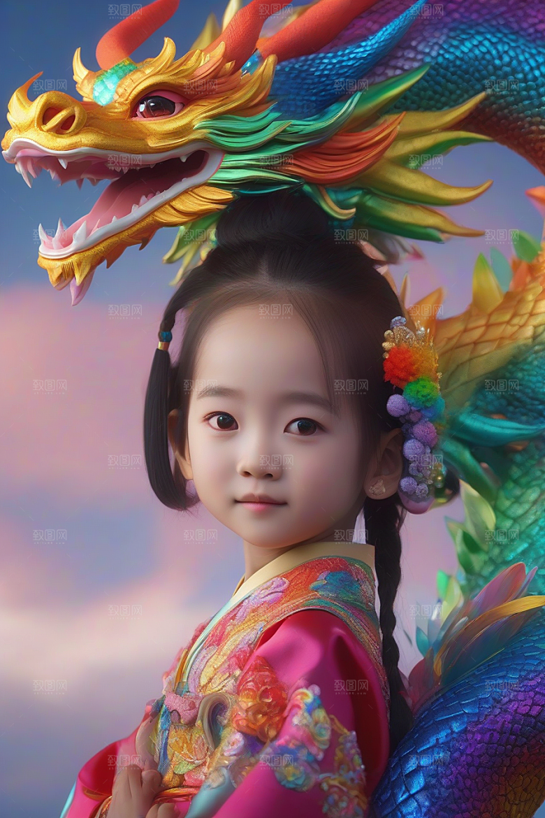 绚丽彩虹龙的奇幻冒险与小女孩的成长