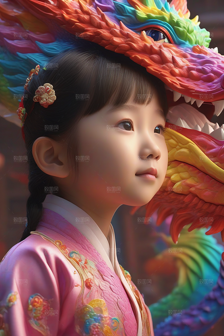 绚丽彩虹龙的奇幻冒险与小女孩的成长