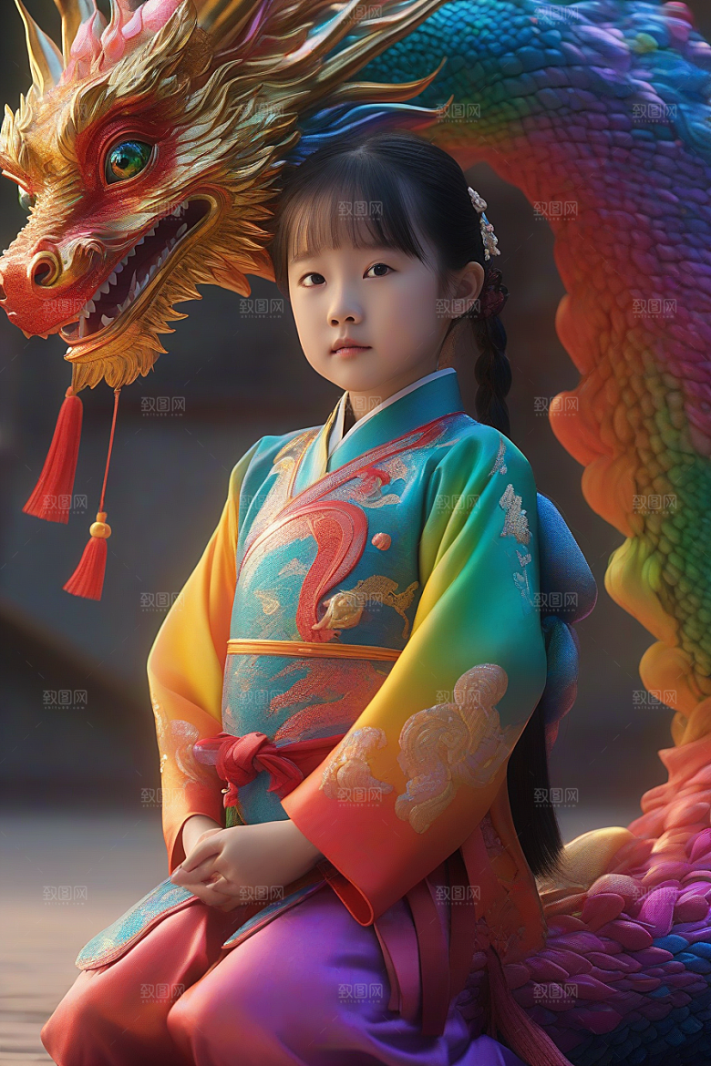 绚丽彩虹龙的奇幻冒险与小女孩的成长