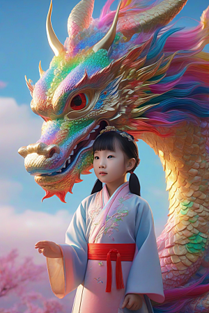 绚丽彩虹龙的奇幻冒险与小女孩的成长