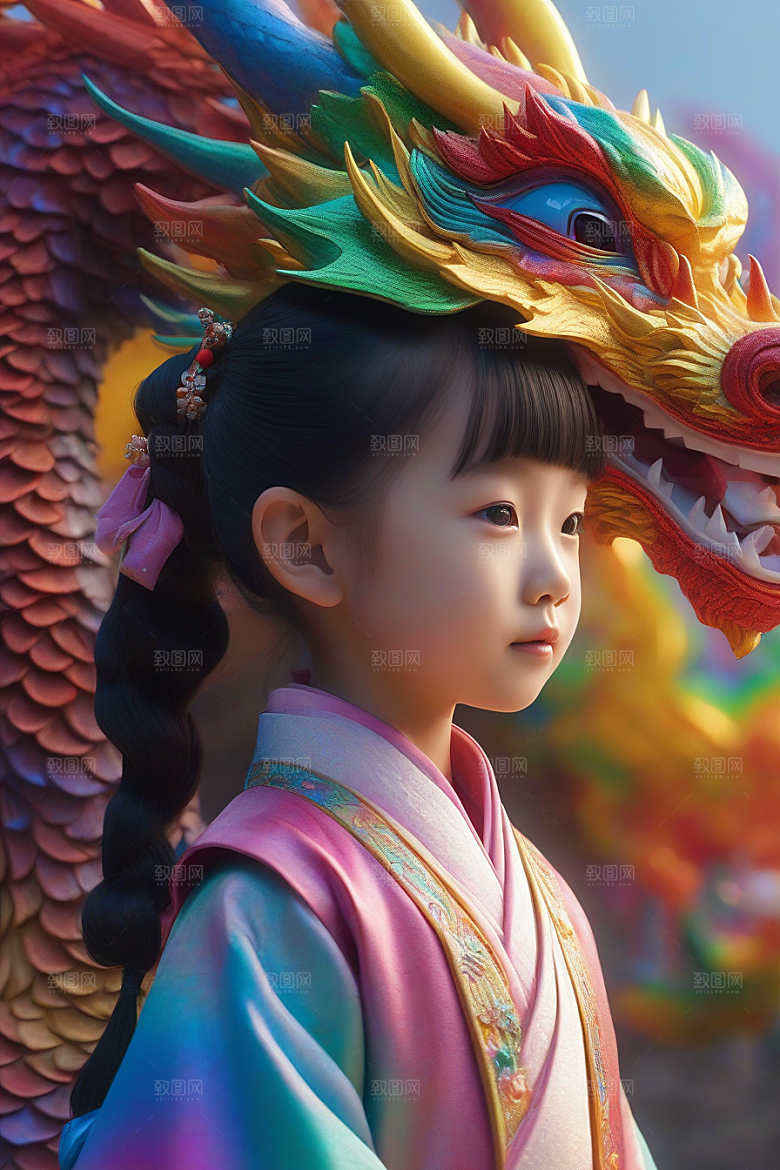 绚丽彩虹龙的奇幻冒险与小女孩的成长