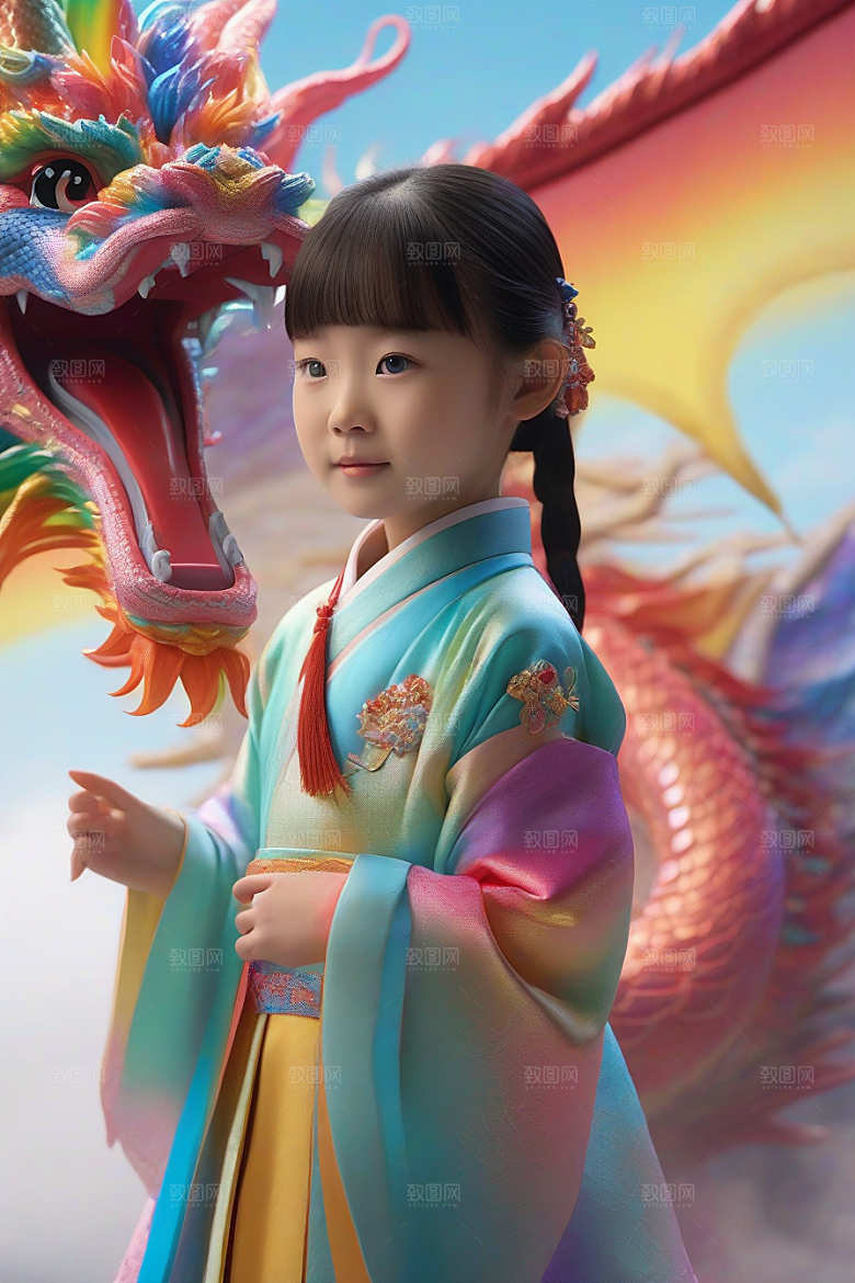 绚丽彩虹龙的奇幻冒险与小女孩的成长