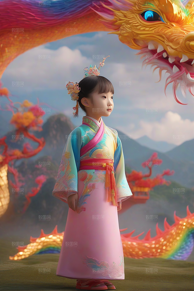 绚丽彩虹龙的奇幻冒险与小女孩的成长