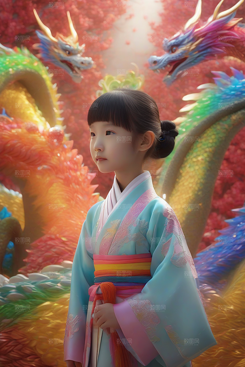 绚丽彩虹龙的奇幻冒险与小女孩的成长