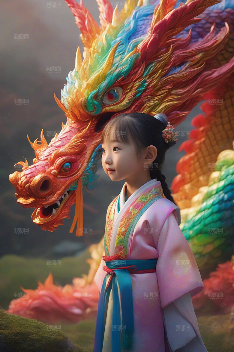 绚丽彩虹龙的奇幻冒险与小女孩的成长