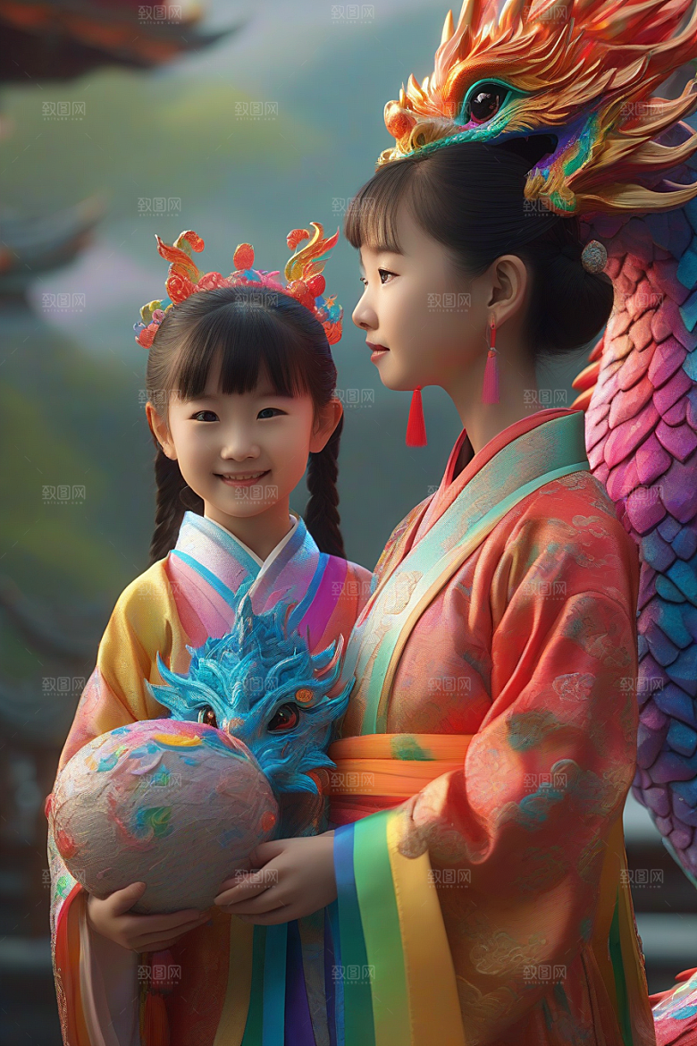 绚丽彩虹龙的奇幻冒险与小女孩的成长