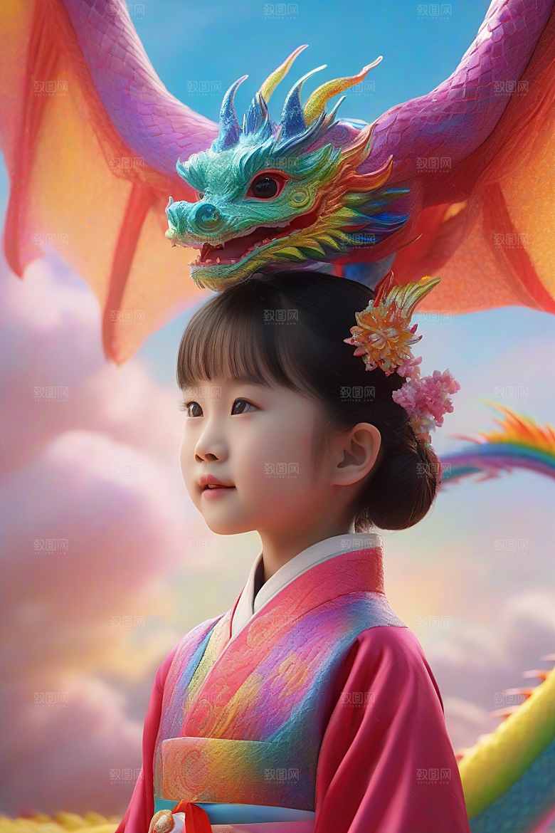 绚丽彩虹龙的奇幻冒险与小女孩的成长