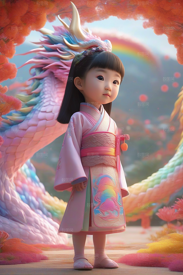 绚丽彩虹龙的奇幻冒险与小女孩的成长