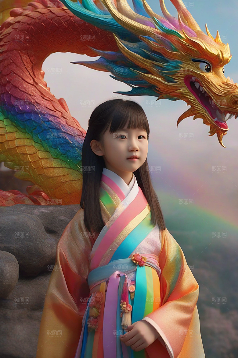 五岁小女孩的绚丽彩虹龙之旅