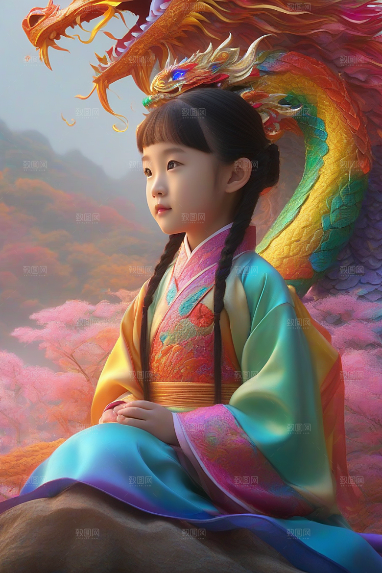 五岁小女孩的绚丽彩虹龙之旅