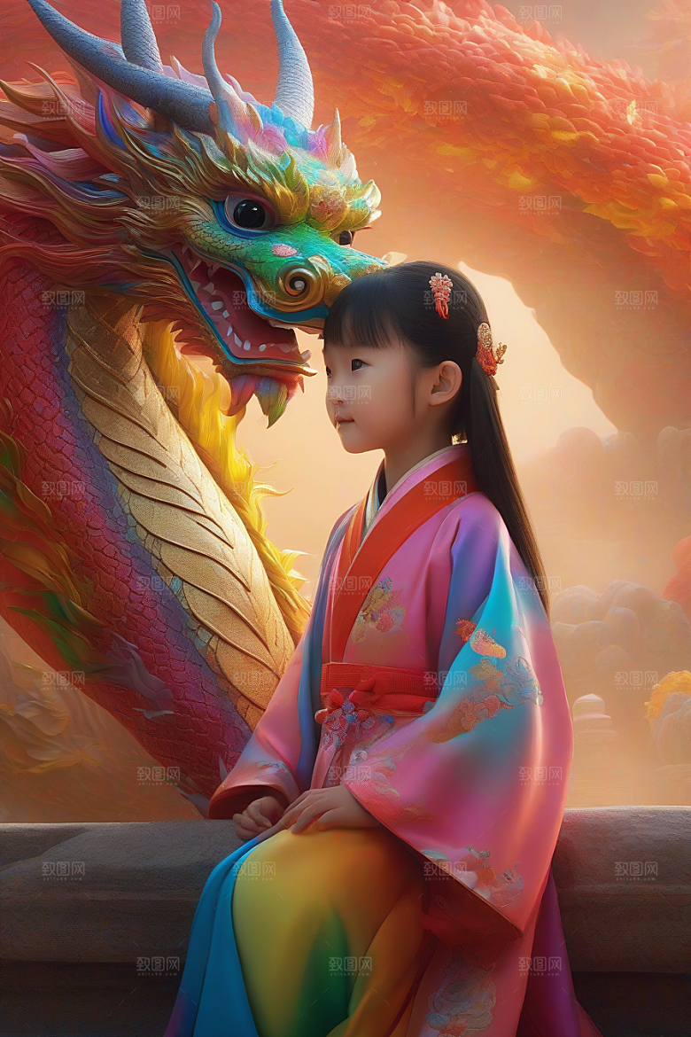 五岁小女孩的绚丽彩虹龙之旅