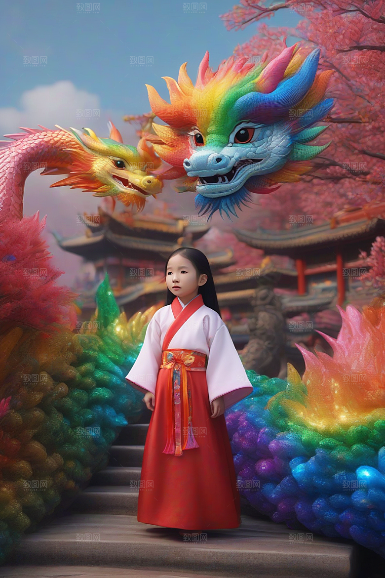 五岁小女孩的绚丽彩虹龙之旅