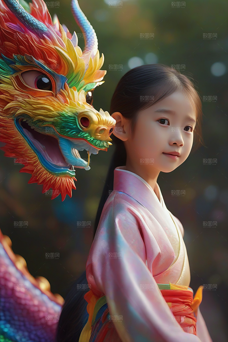 五岁小女孩的绚丽彩虹龙之旅