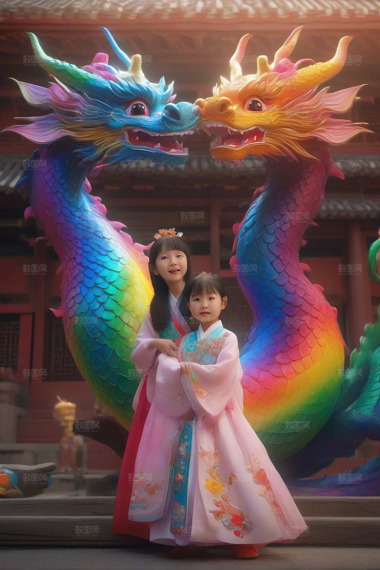 五岁小女孩的绚丽彩虹龙之旅