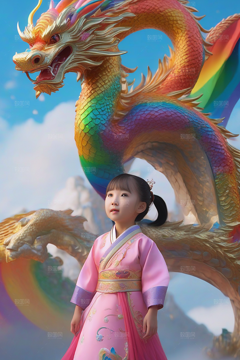 五岁小女孩的绚丽彩虹龙之旅