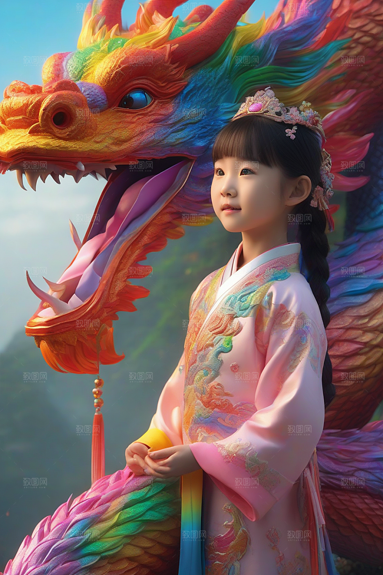 五岁小女孩的绚丽彩虹龙之旅