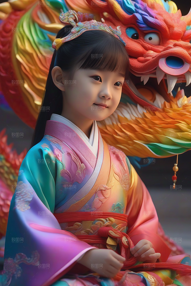 五岁小女孩的绚丽彩虹龙之旅
