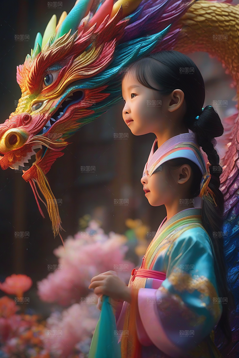 五岁小女孩的绚丽彩虹龙之旅