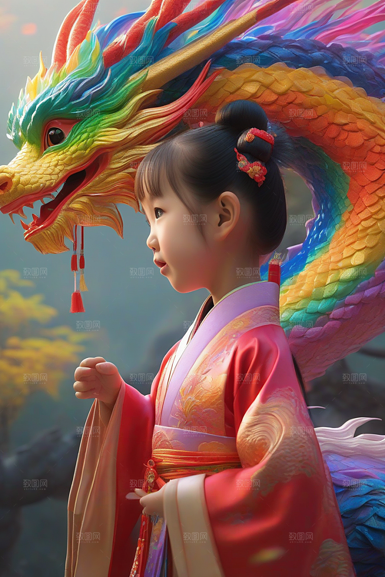 五岁小女孩的绚丽彩虹龙之旅