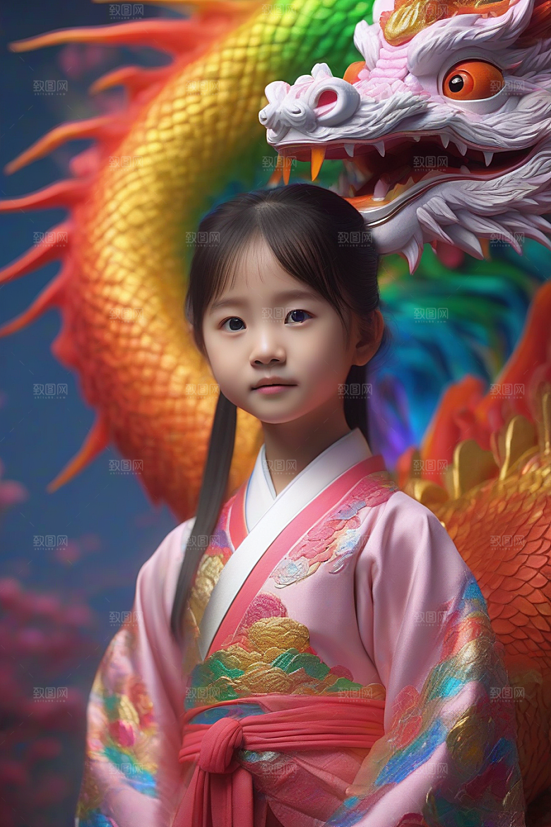 五岁小女孩的绚丽彩虹龙之旅