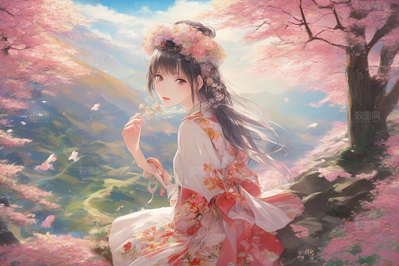 绝美姿态美艳女子独享绚丽背景的完美瞬间