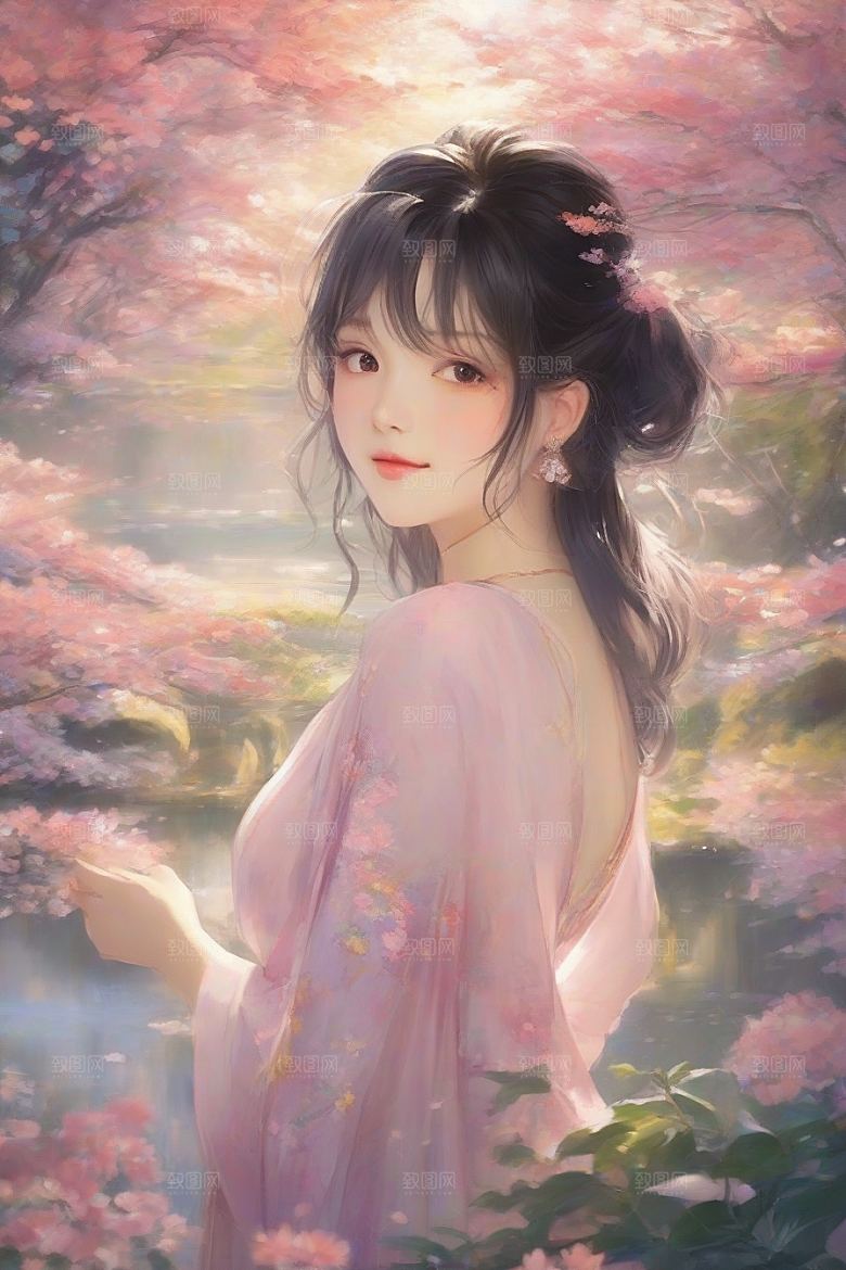 绝美姿态美艳女子独享绚丽背景的完美瞬间
