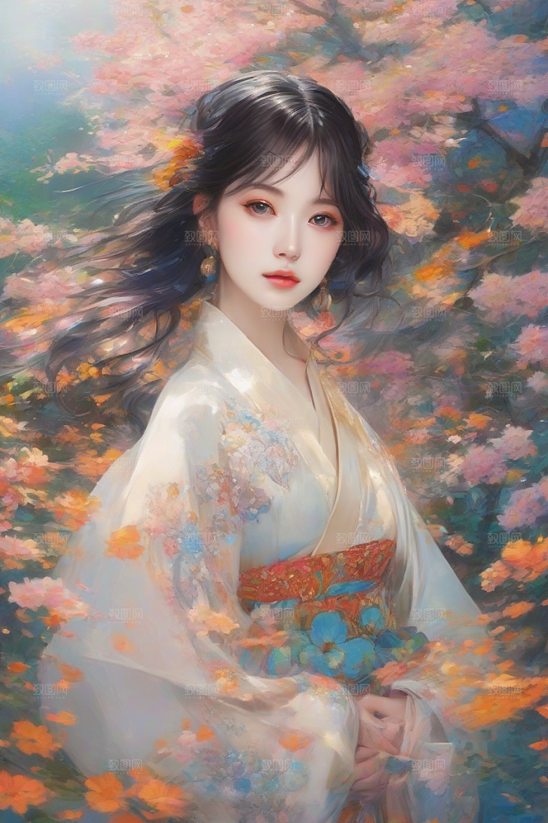 风情万种绚丽背景下的迷人女子独占光芒