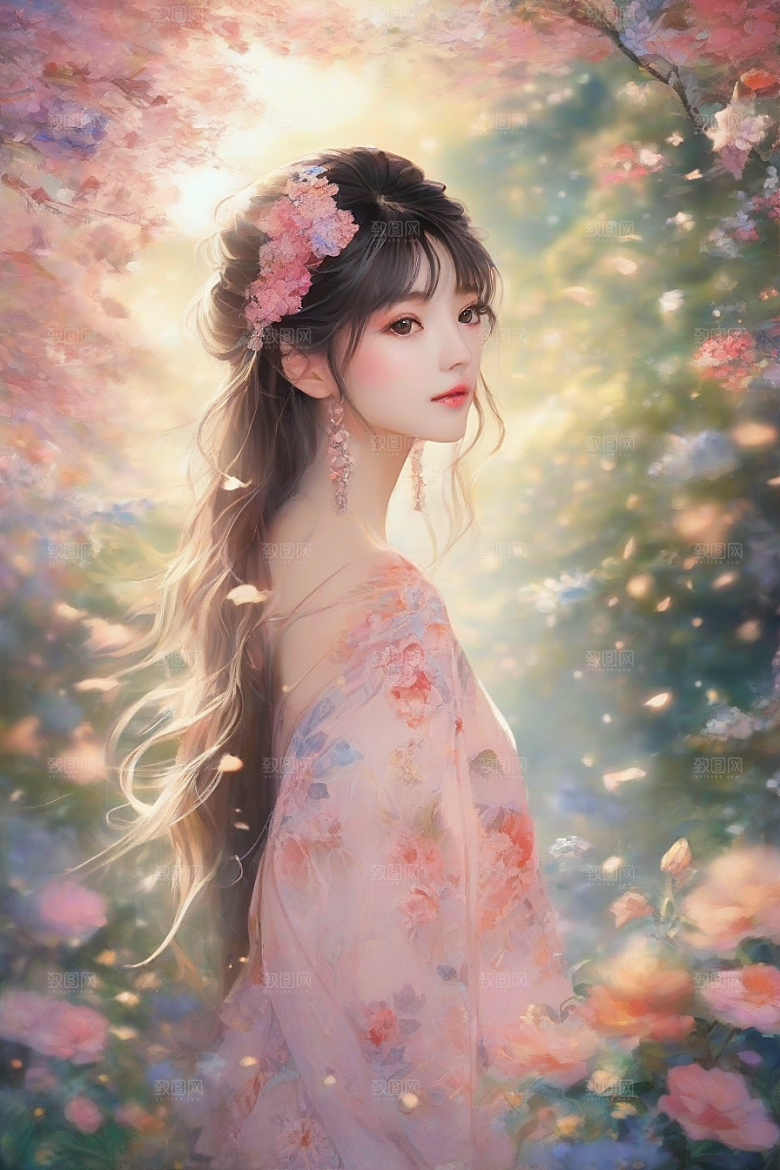 风情万种绚丽背景下的迷人女子独占光芒