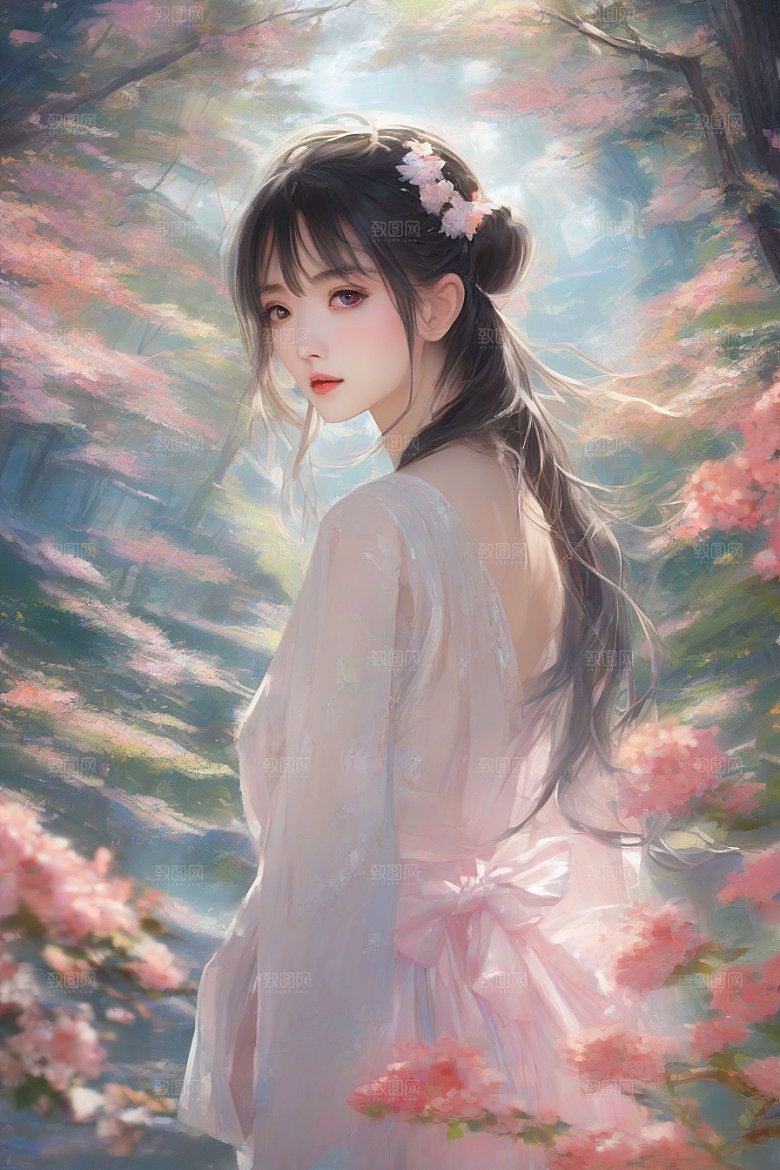 完美交汇美丽少女与绚丽背景的完美结合