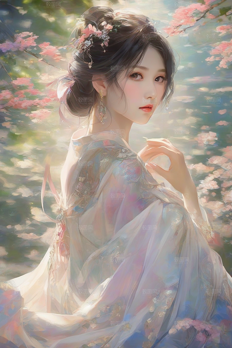 完美交汇美丽少女与绚丽背景的完美结合