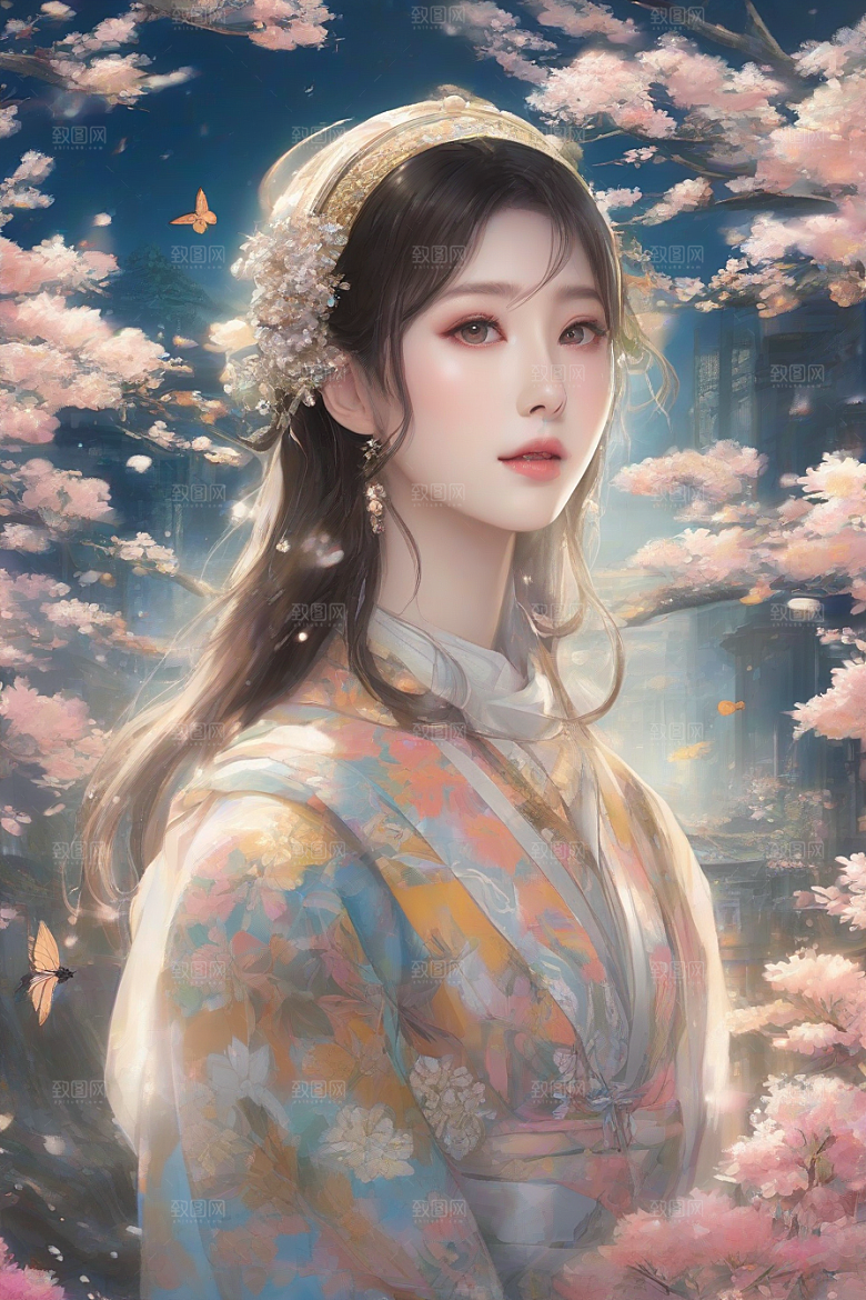 完美交汇美丽少女与绚丽背景的完美结合
