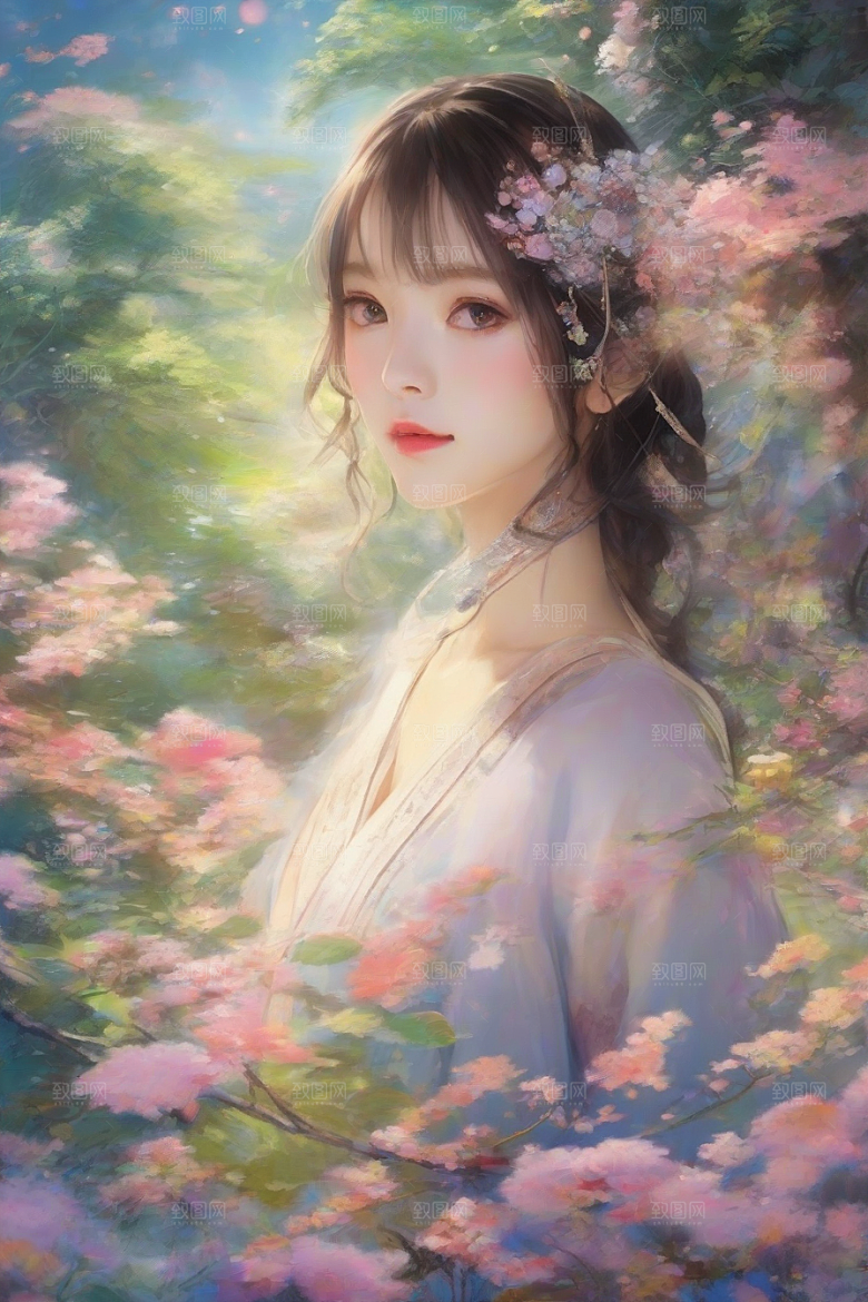 完美交汇美丽少女与绚丽背景的完美结合