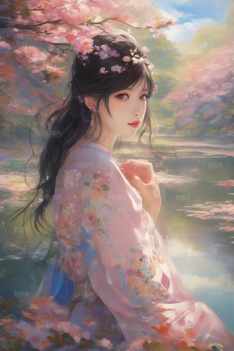 完美交汇美丽少女与绚丽背景的完美结合