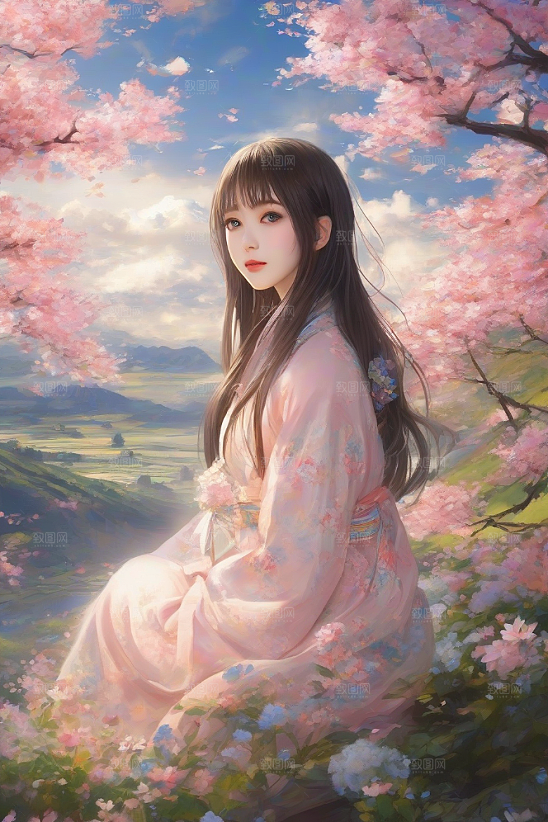 完美交汇美丽少女与绚丽背景的完美结合