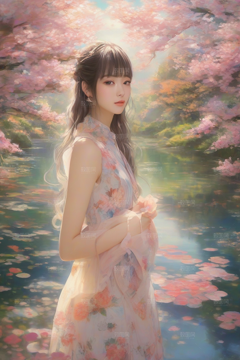 完美交汇美丽少女与绚丽背景的完美结合