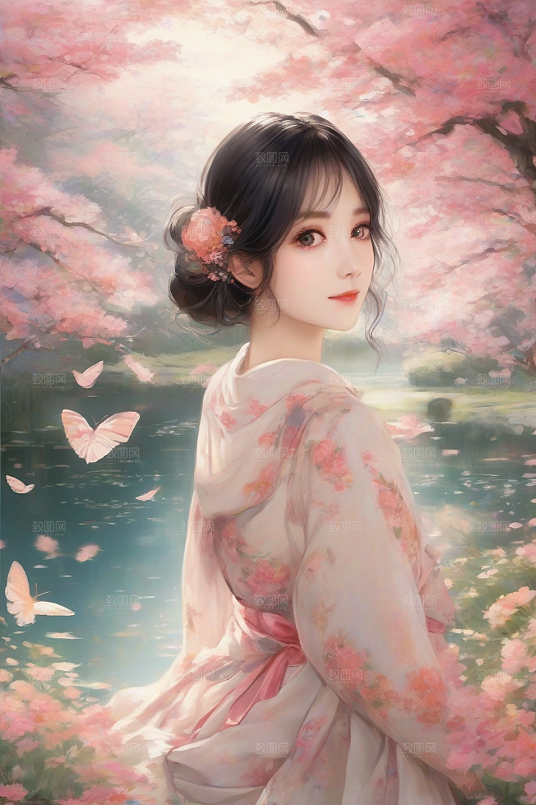 完美交汇美丽少女与绚丽背景的完美结合
