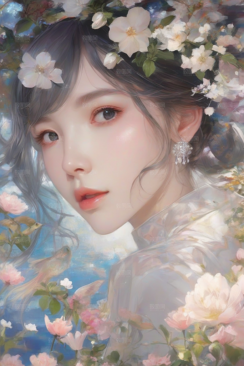 美丽璀璨绚丽背景中的绝美女子尽显风采