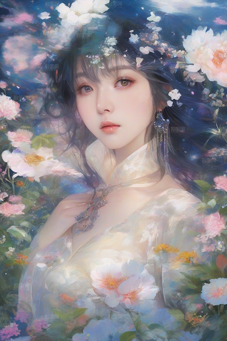 美丽璀璨绚丽背景中的绝美女子尽显风采
