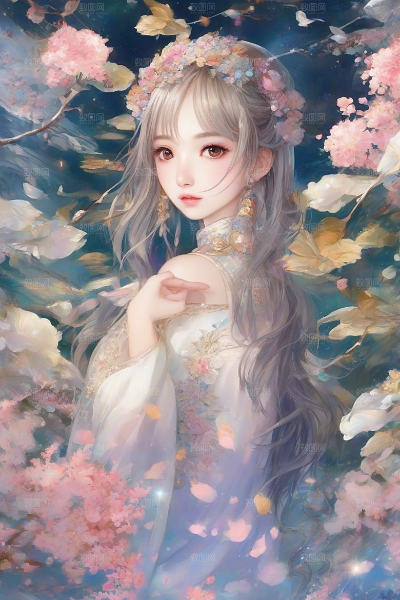 美丽璀璨绚丽背景中的绝美女子尽显风采