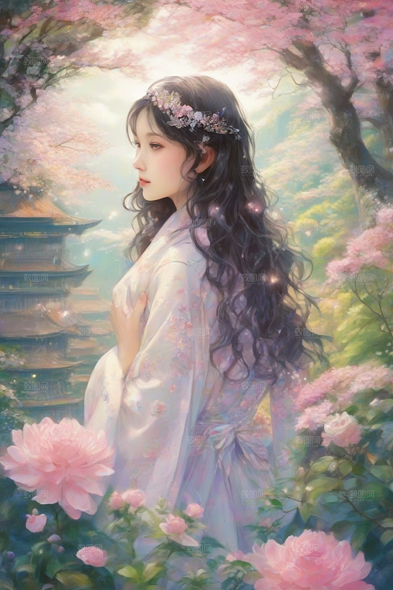 美丽璀璨绚丽背景中的绝美女子尽显风采