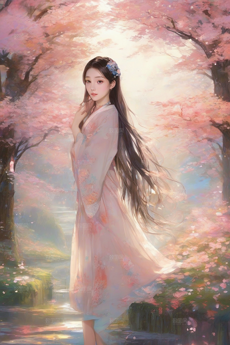 美丽璀璨绚丽背景中的绝美女子尽显风采