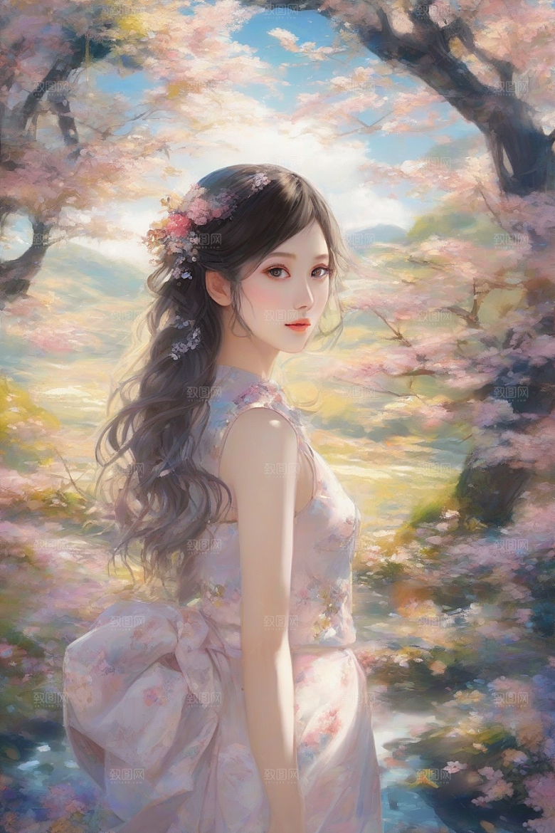 绝美时刻美艳女子独步绚丽背景的绝佳姿态