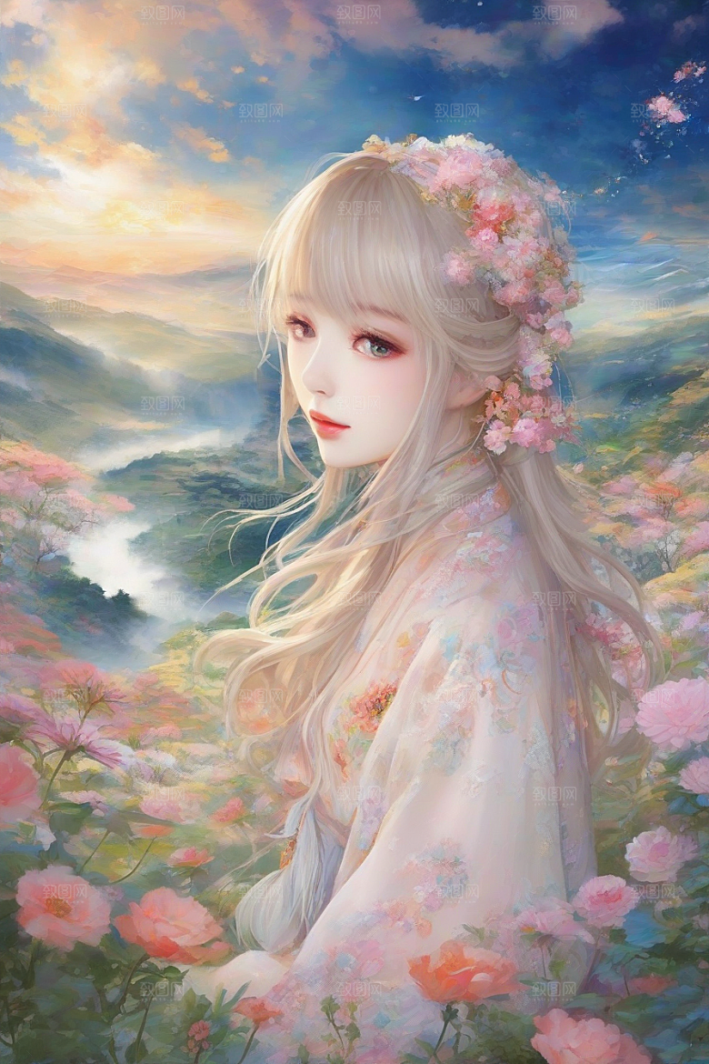 光芒四射美丽少女与绚丽背景的完美融合