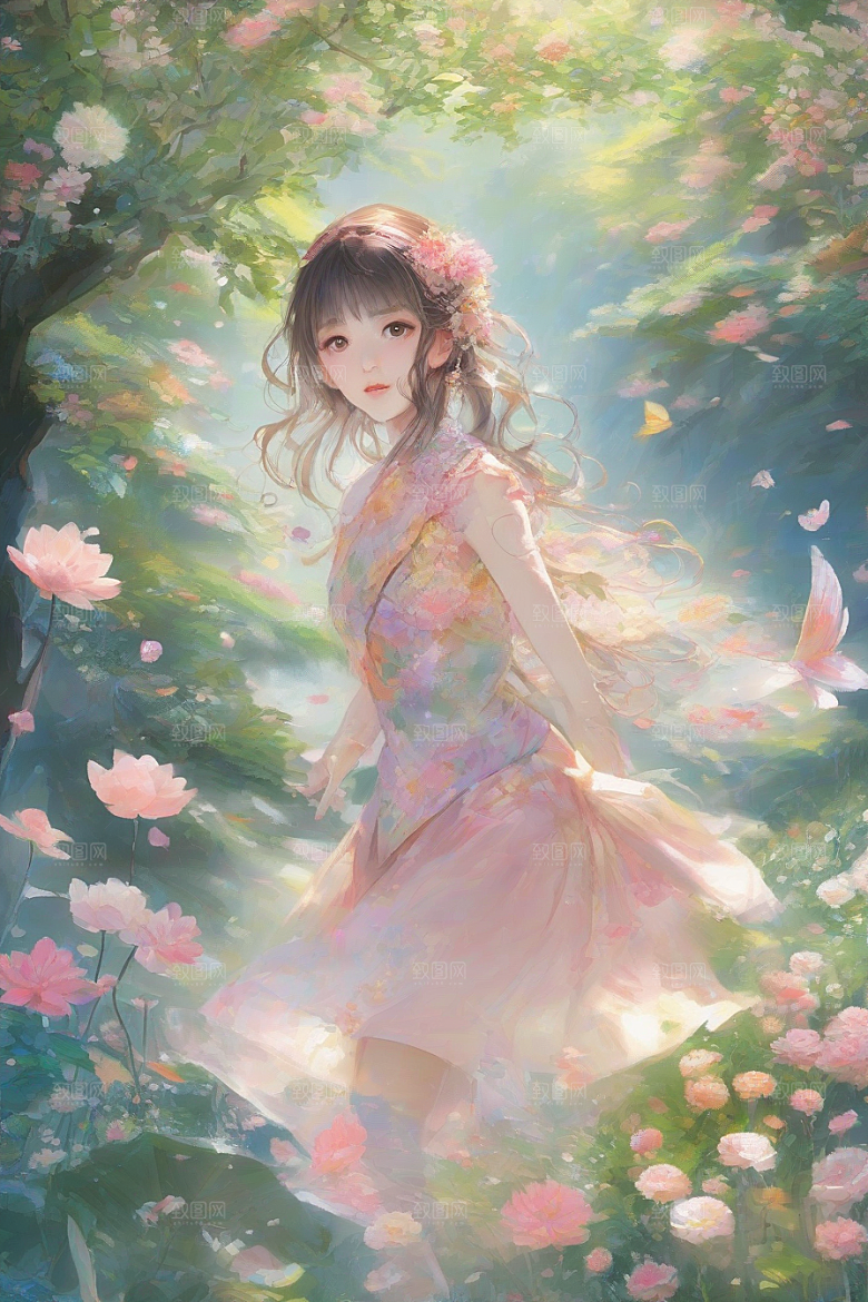 光芒四射美丽少女与绚丽背景的完美融合