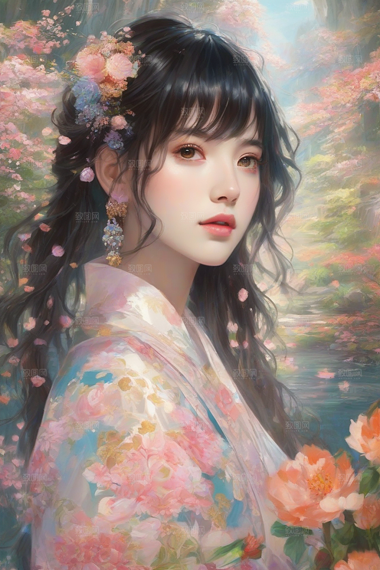 光芒四射美丽少女与绚丽背景的完美融合